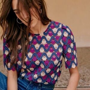 Sezane Blue and Pink Patterned Blouse